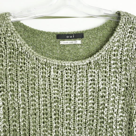 NWOT OUI metallic green pale gold knit 10 top - Picture 4 of 5